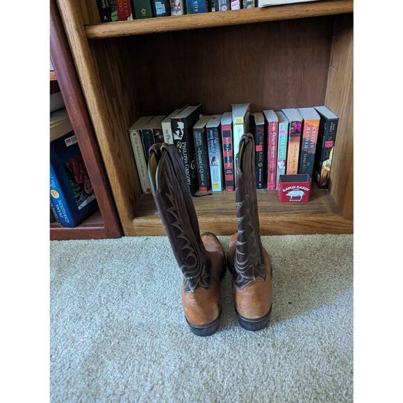 Men’s 8.5D Brown Leather Western Cowboy Boots Pointed Toe Mid Calf Shaft - Picture 2 of 8